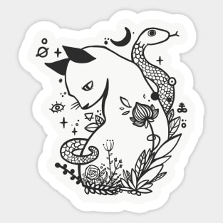 Cat And Snake With Flowers Sticker